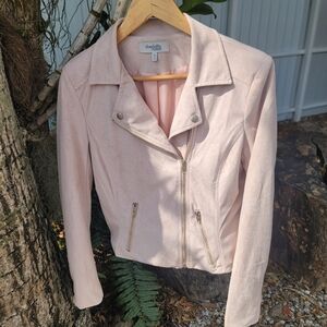 Charlotte Russe Women's Pink Faux Blush Suede Motorcycle Style Jacket Sz M Coat